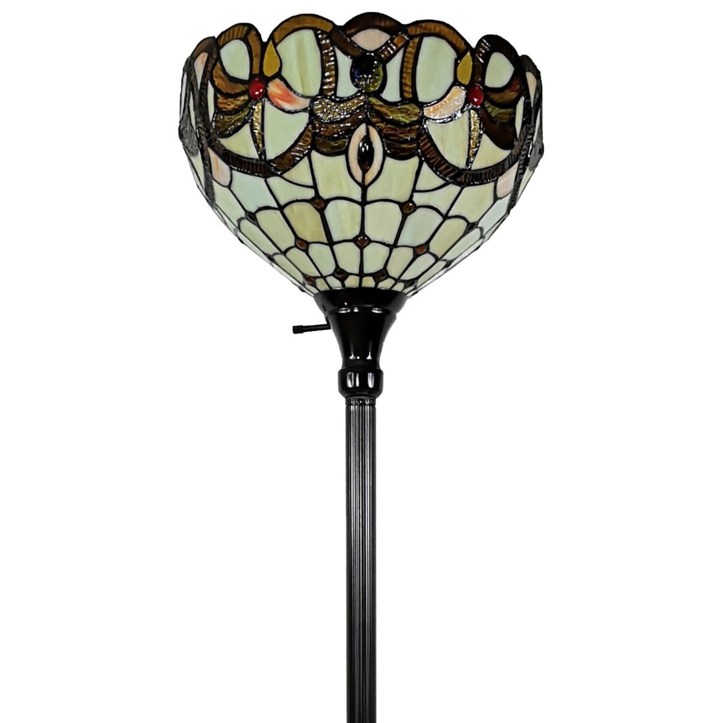 Brown Floor Lamp w/ White & Brown Stained Glass Bowl Shade