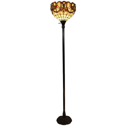 Brown Floor Lamp w/ White & Brown Stained Glass Bowl Shade
