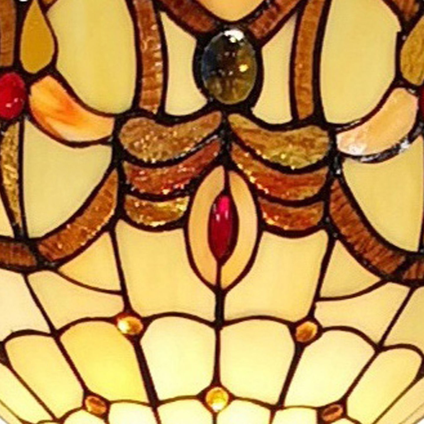 Brown Floor Lamp w/ White & Brown Stained Glass Bowl Shade