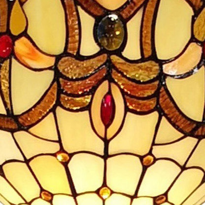 Brown Floor Lamp w/ White & Brown Stained Glass Bowl Shade