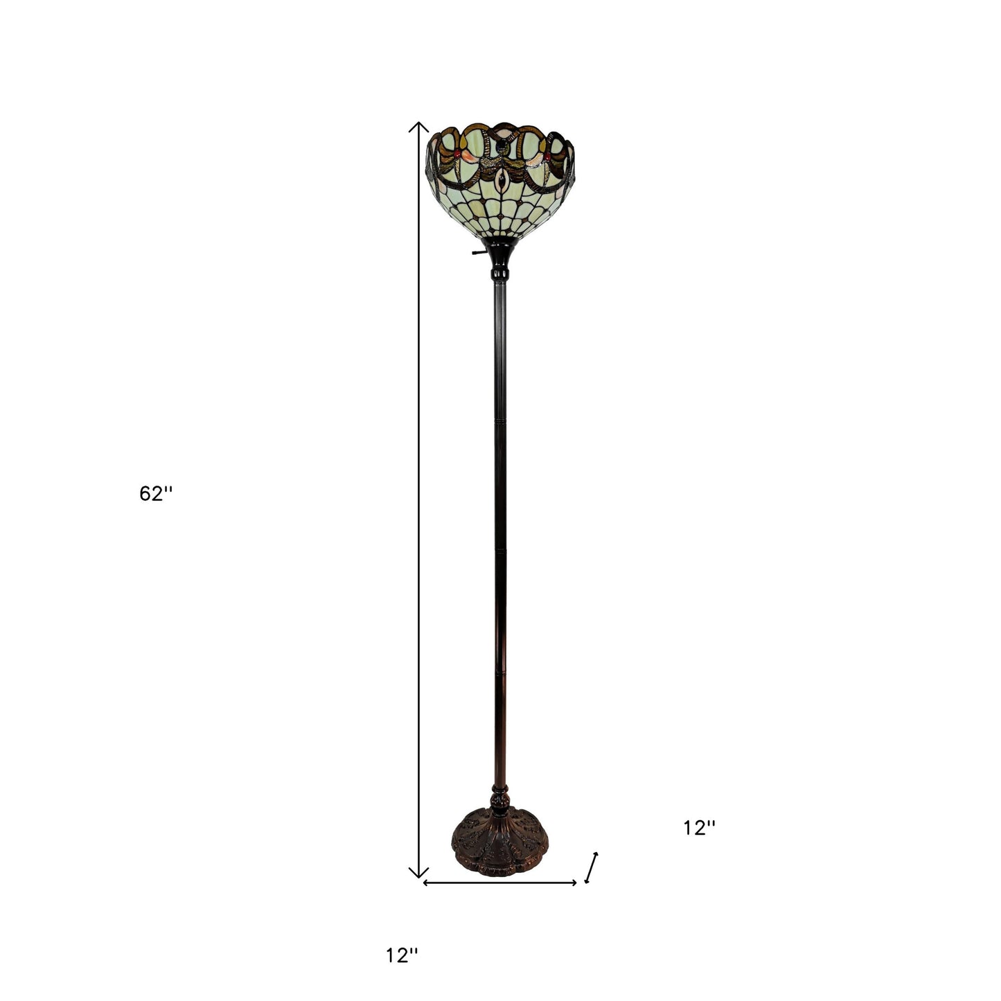 Brown Floor Lamp w/ White & Brown Stained Glass Bowl Shade