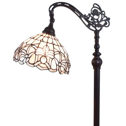Brown Floor Lamp w/ White Stained Glass Bowl Shade