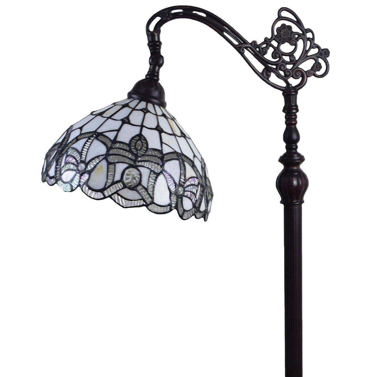 Brown Floor Lamp w/ White Stained Glass Bowl Shade