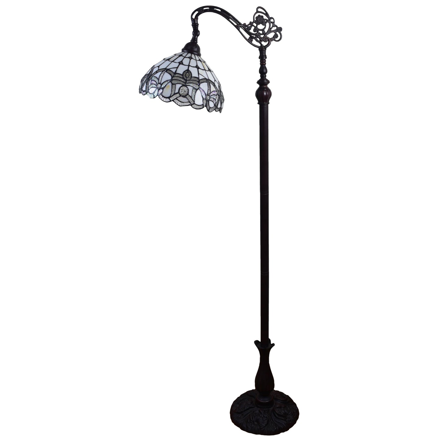 Brown Floor Lamp w/ White Stained Glass Bowl Shade