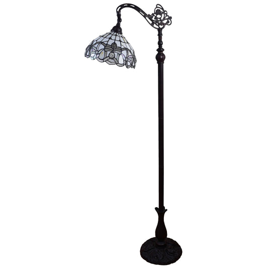 Brown Floor Lamp w/ White Stained Glass Bowl Shade