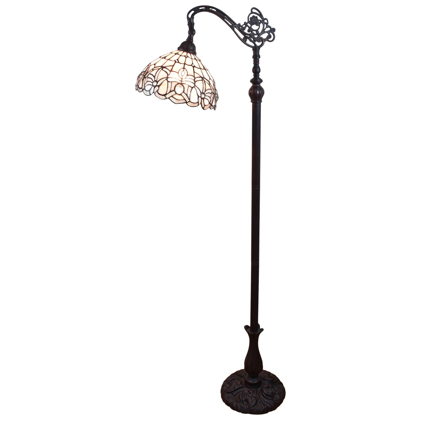 Brown Floor Lamp w/ White Stained Glass Bowl Shade