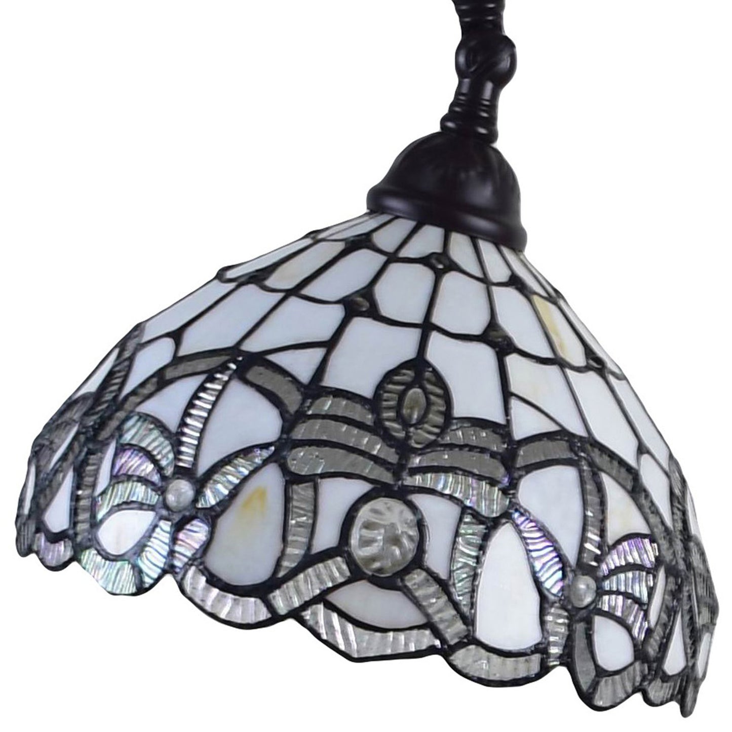 Brown Floor Lamp w/ White Stained Glass Bowl Shade