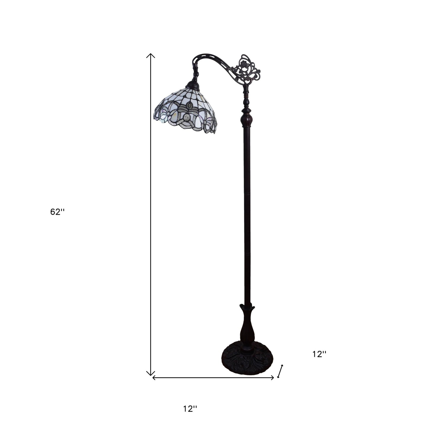Brown Floor Lamp w/ White Stained Glass Bowl Shade