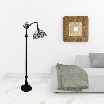 Brown Floor Lamp w/ White Stained Glass Bowl Shade