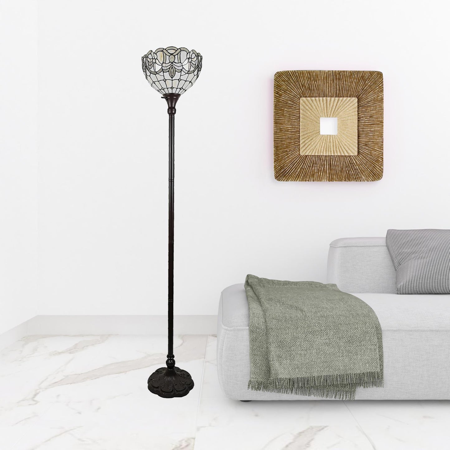 Brown Floor Lamp w/ Brown Stained Glass Bowl Shade