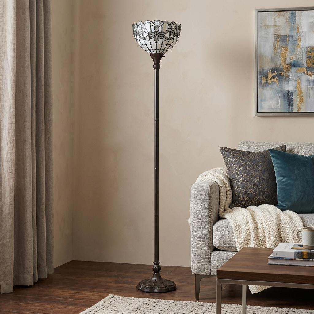 Brown Floor Lamp w/ Brown Stained Glass Bowl Shade