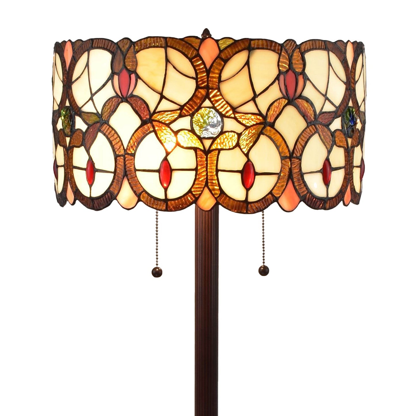 Brown 2-Light Floor Lamp w/ Brown & White Stained Glass Shade