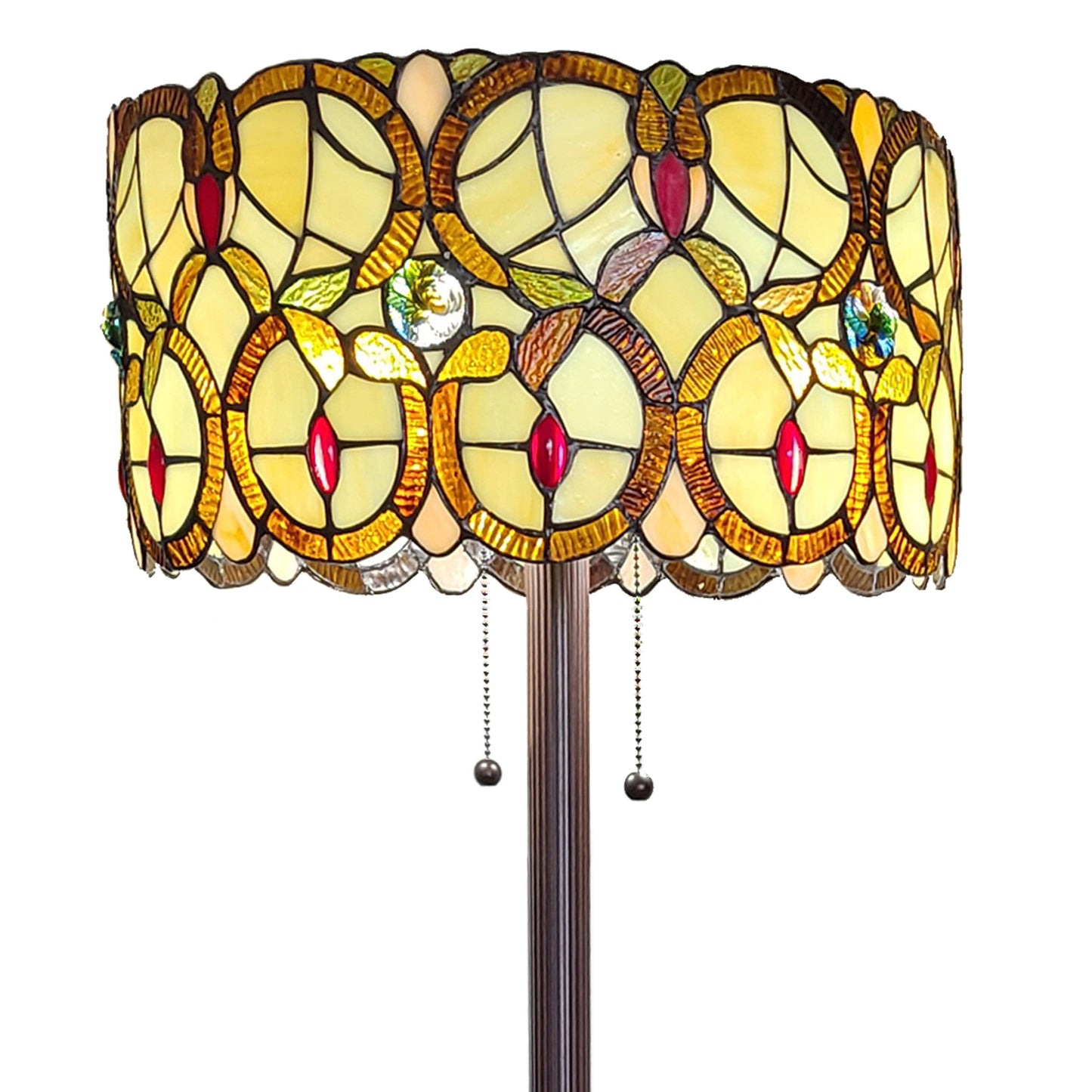 Brown 2-Light Floor Lamp w/ Brown & White Stained Glass Shade