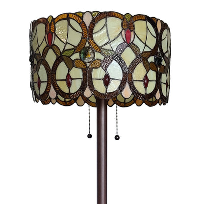 Brown 2-Light Floor Lamp w/ Brown & White Stained Glass Shade