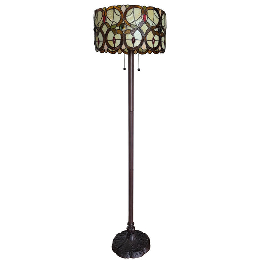 Brown 2-Light Floor Lamp w/ Brown & White Stained Glass Shade