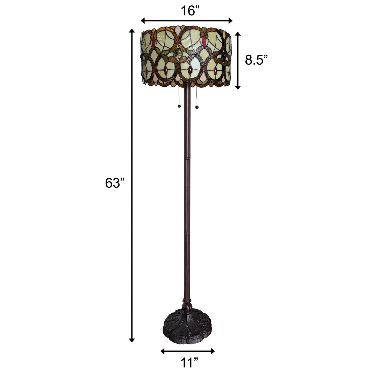 Brown 2-Light Floor Lamp w/ Brown & White Stained Glass Shade