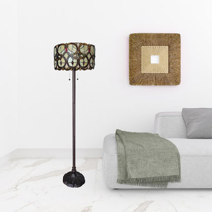 Brown 2-Light Floor Lamp w/ Brown & White Stained Glass Shade