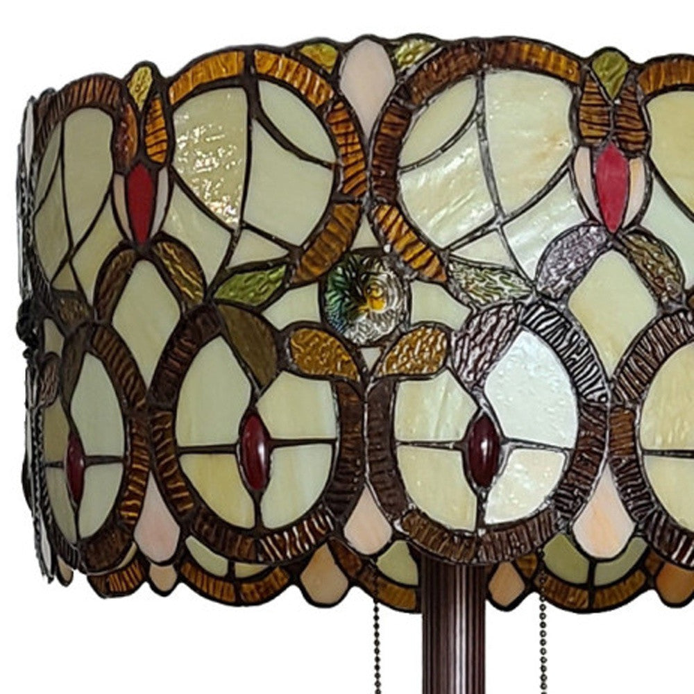 Brown 2-Light Floor Lamp w/ Brown & White Stained Glass Shade