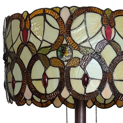 Brown 2-Light Floor Lamp w/ Brown & White Stained Glass Shade
