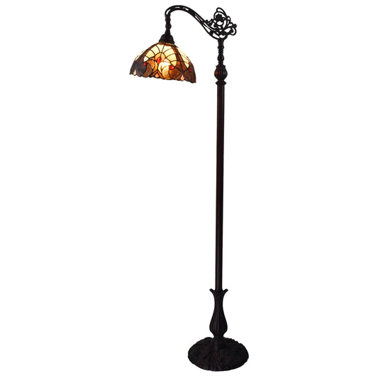 Brown Floor Lamp w/ Brown & Red Stained Glass Bowl Shade