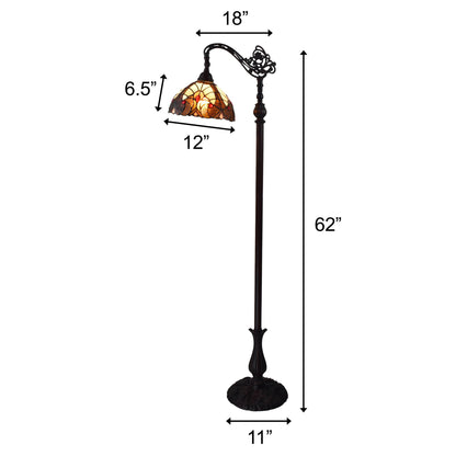 Brown Floor Lamp w/ Brown & Red Stained Glass Bowl Shade