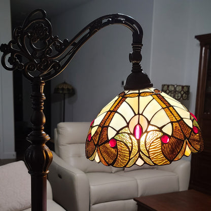 Brown Floor Lamp w/ Brown & Red Stained Glass Bowl Shade