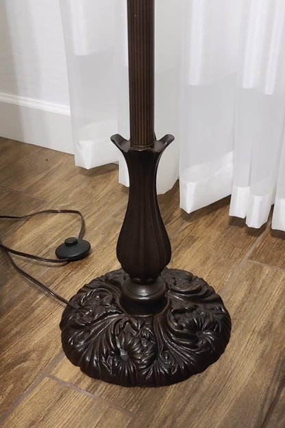 Brown Floor Lamp w/ Brown & Red Stained Glass Bowl Shade