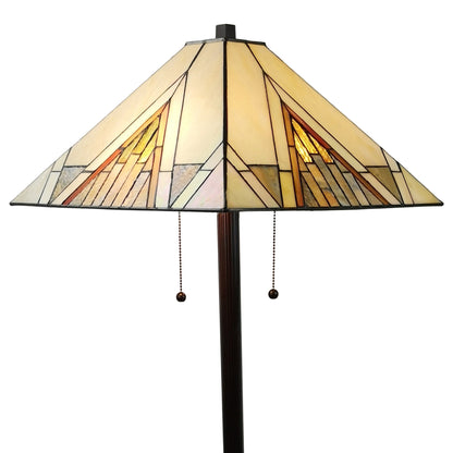 Brown 2-Light Beige & Brown Geometric Stained Glass Floor Lamp