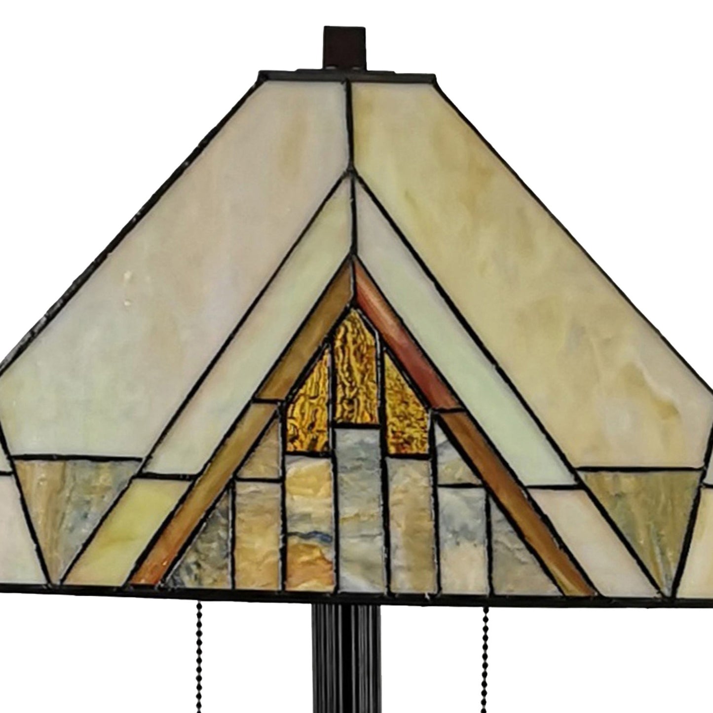 Brown 2-Light Beige & Brown Geometric Stained Glass Floor Lamp