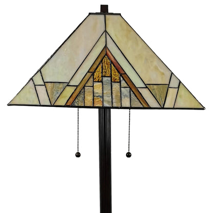 Brown 2-Light Beige & Brown Geometric Stained Glass Floor Lamp