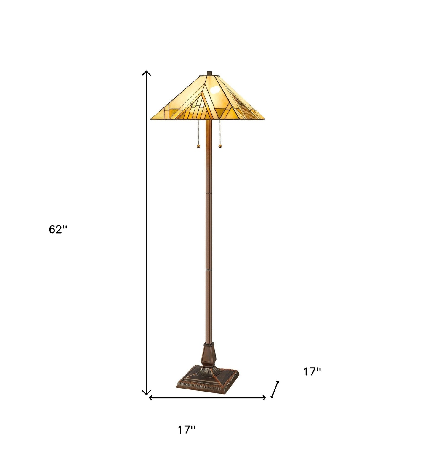Brown 2-Light Beige & Brown Geometric Stained Glass Floor Lamp