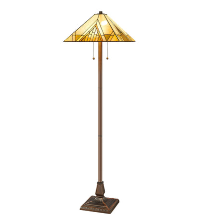 Brown 2-Light Beige & Brown Geometric Stained Glass Floor Lamp