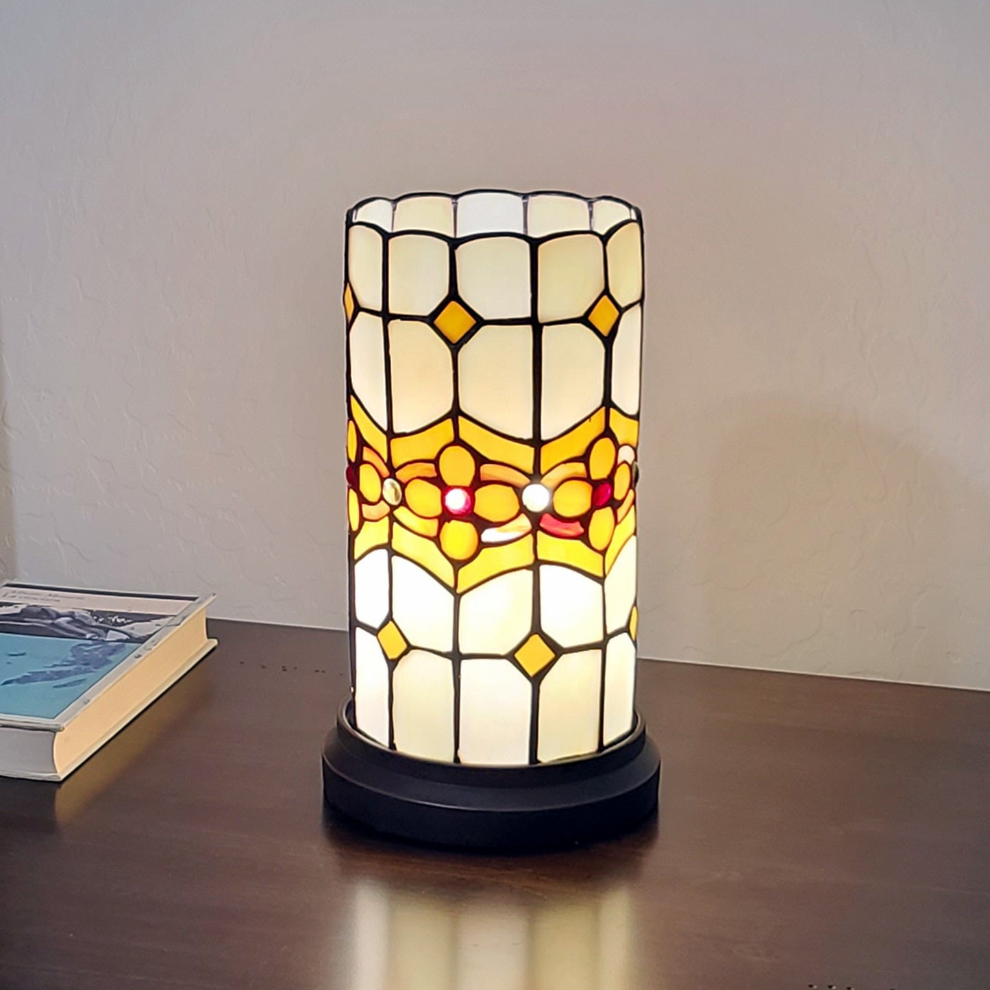 Brown & Beige Mosaic Tile Stained Glass Accent Lamp