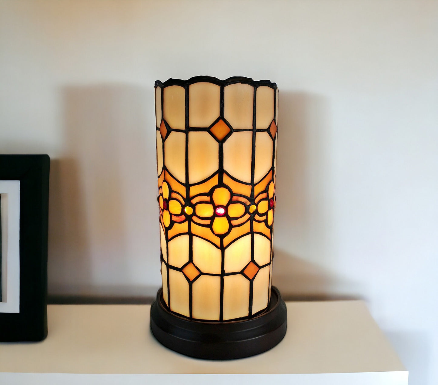 Brown & Beige Mosaic Tile Stained Glass Accent Lamp