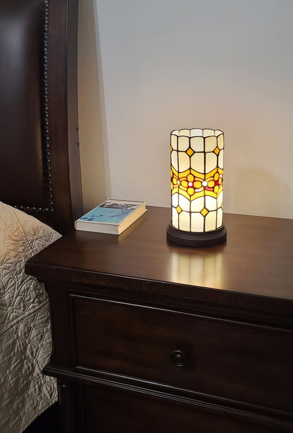 Brown & Beige Mosaic Tile Stained Glass Accent Lamp