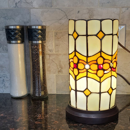 Brown & Beige Mosaic Tile Stained Glass Accent Lamp