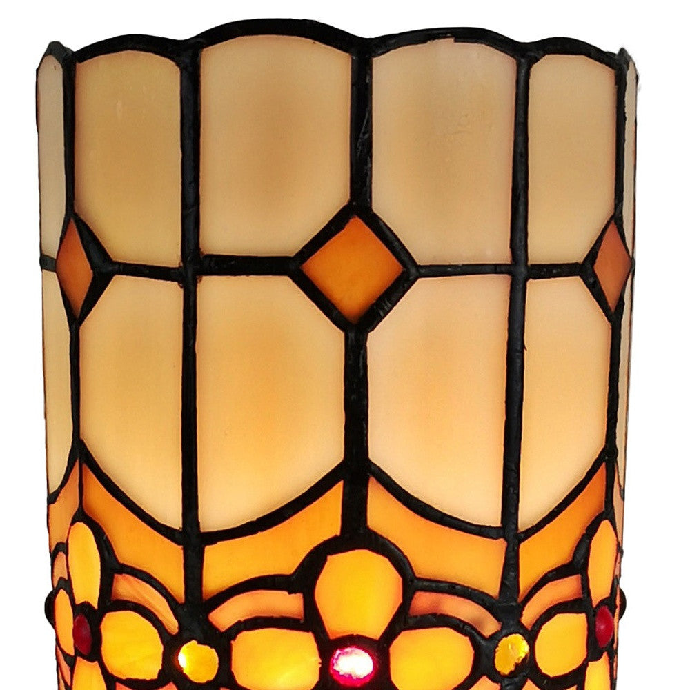 Brown & Beige Mosaic Tile Stained Glass Accent Lamp