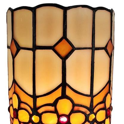 Brown & Beige Mosaic Tile Stained Glass Accent Lamp