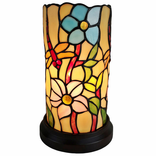 Red & Beige Dragonfly Stained Glass Accent Lamp