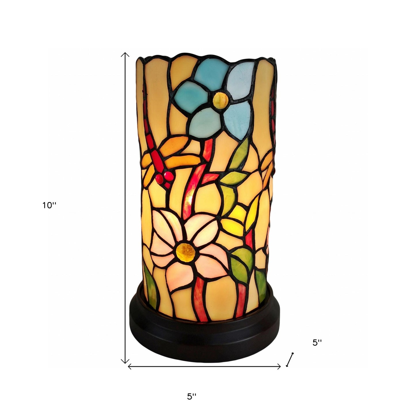 Red & Beige Dragonfly Stained Glass Accent Lamp
