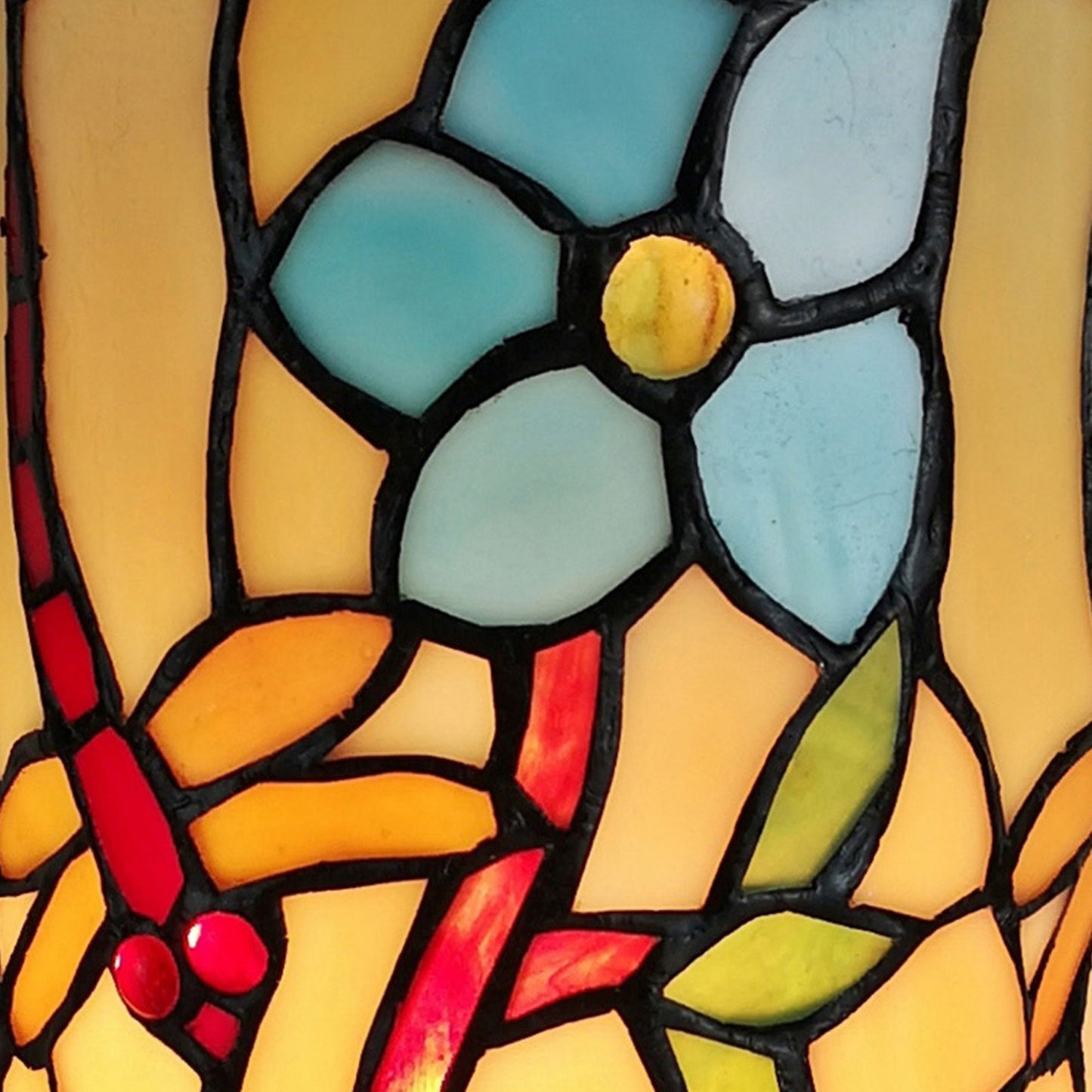 Red & Beige Dragonfly Stained Glass Accent Lamp