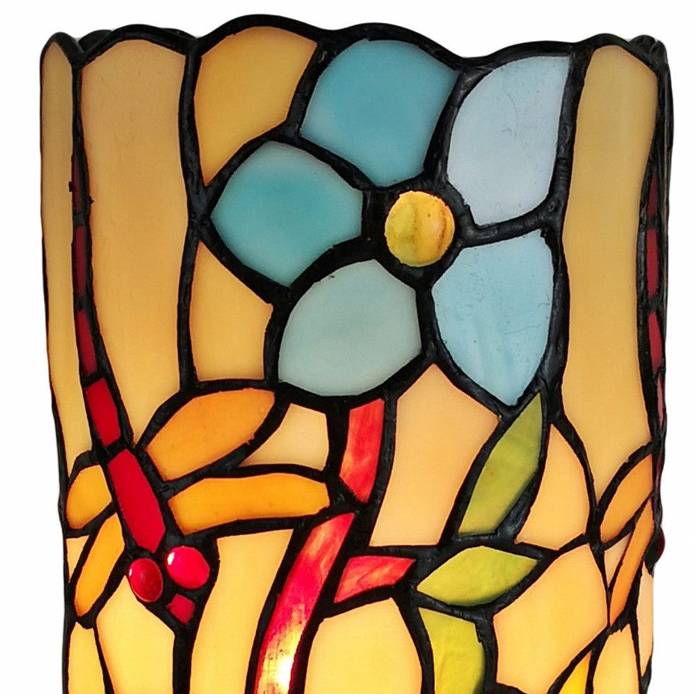 Red & Beige Dragonfly Stained Glass Accent Lamp