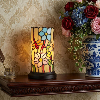 Red & Beige Dragonfly Stained Glass Accent Lamp