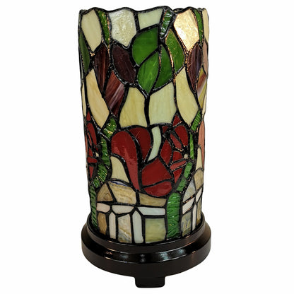 Red Green & Black Floral Stained Glass Accent Lamp