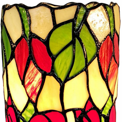 Red Green & Black Floral Stained Glass Accent Lamp