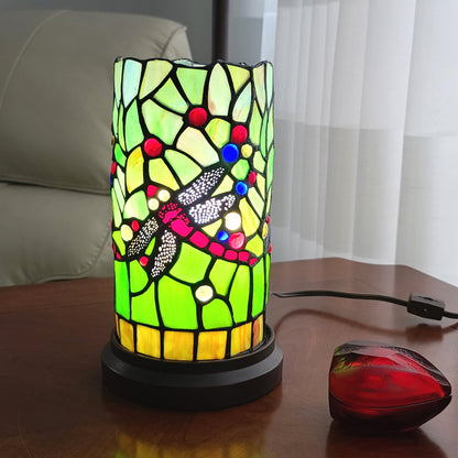 Green & Pink Dragonfly Stained Glass Accent Lamp