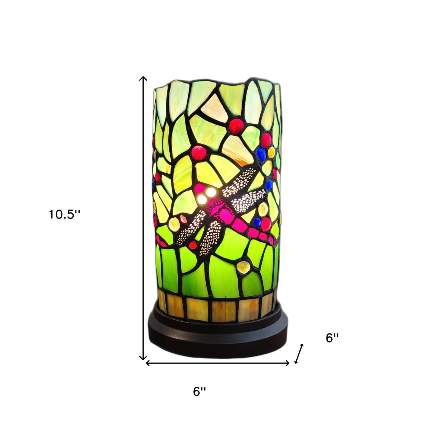 Green & Pink Dragonfly Stained Glass Accent Lamp