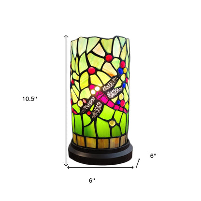 Green & Pink Dragonfly Stained Glass Accent Lamp