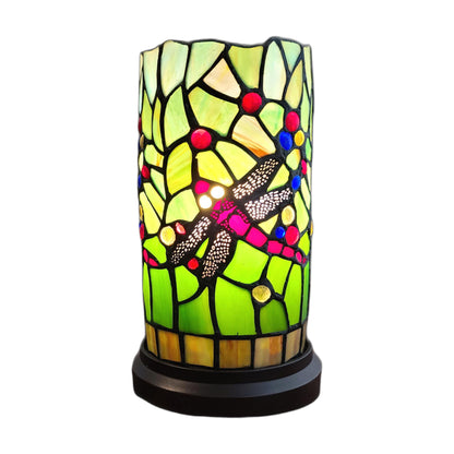 Green & Pink Dragonfly Stained Glass Accent Lamp