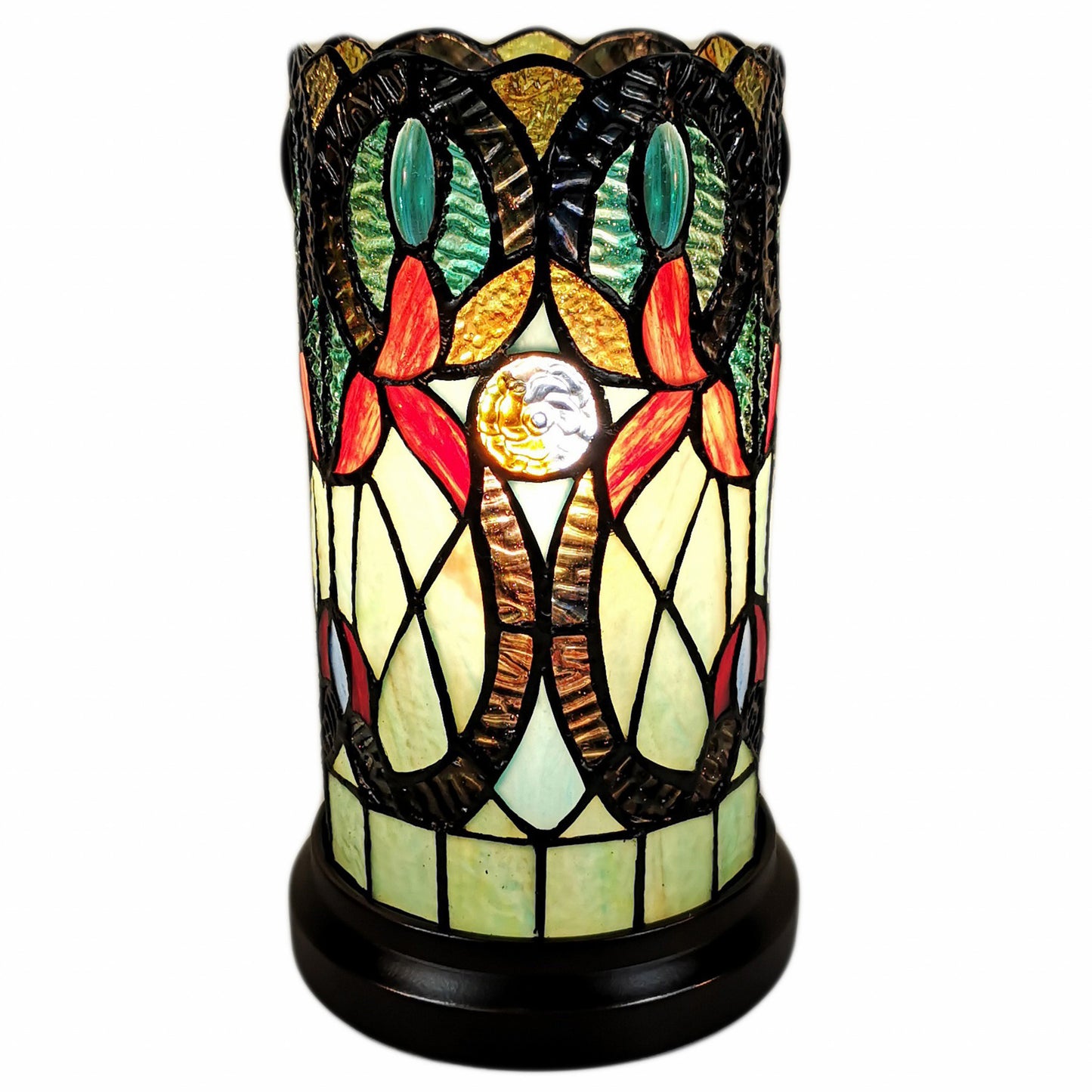 Beige & Orange Mosaic Tile Stained Glass Accent Lamp